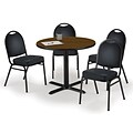 KFI 36 Round Walnut HPL Table with 4 Black Vinyl Stack Chairs (36R025WLIM52BKV)