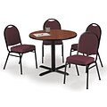 KFI 36 Round Mahogany HPL Table with 4 Burgundy Fabric Stack Chairs (36R025MHIM52BGF)