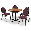 KFI 36 Round Medium Oak HPL Table with 4 Burgundy Fabric Stack Chairs (36R025MOIM52BGF)