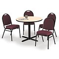 KFI 36 Round Natural HPL Table with 4 Burgundy Fabric Stack Chairs (36R025NAIM52BGF)