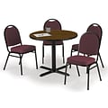 KFI 36 Round Walnut HPL Table with 4 Burgundy Fabric Stack Chairs (36R025WLIM52BGF)