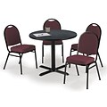 KFI 36 Round Graphite Nebula HPL Table with 4 Burgundy Fabric Stack Chairs (36R025GRIM52BGF)