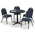 KFI 36 Round Graphite Nebula HPL Table with 4 Blue Fabric Stack Chairs (36R025GRIM52BLF)