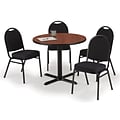 KFI 42 Round Mahogany HPL Table with 4 Black Fabric Stack Chairs (42R025MHIM52BKF)
