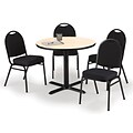 KFI 42 Round Natural HPL Table with 4 Black Fabric Stack Chairs (42R025NAIM52BKF)