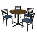 KFI 42 Round Walnut HPL Table with 4 Navy Vinyl Cafe Chairs (42R025WLIM316NV)