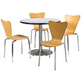 KFI 42 Round Grey Nebula HPL Table with 4 Natural Bentwood Cafe Chairs (42R192SGN3888NA)
