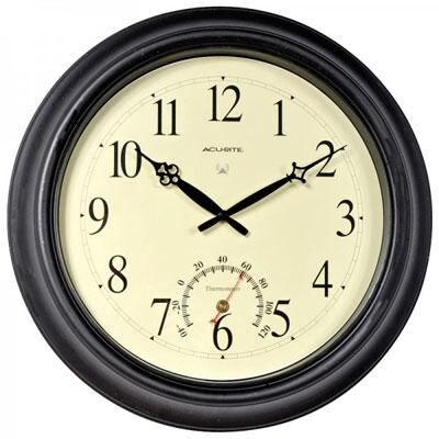Chaney Instruments Acurite® Indoor/Outdoor 18"Dia x 2 1/2"D Black Analog Atomic Wall Clock (50308A2)