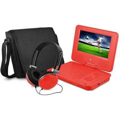 Ematic EPD707 Portable 7" DVD Player with Matching Headphones and Bag, Red