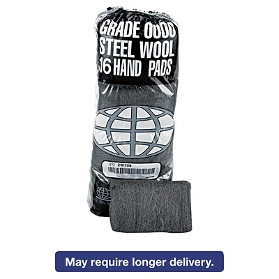 Global Material Steel Wool Hand Pad, Medium Fine, #0, 12 sleeves per case