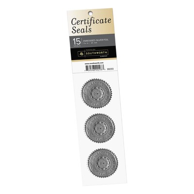 Southworth Certificate Seals, achievement, 1 3/4 Dia., Silver, 15/pack