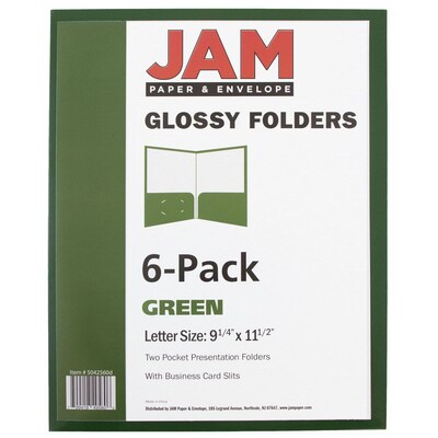 JAM Paper Glossy 2-Pocket Portfolio Folder, Green, 6/Pack (5042560d)