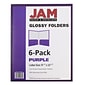 JAM Paper Laminated Two-Pocket Glossy Presentation Folders, Purple, 6/Pack (385GPUA)