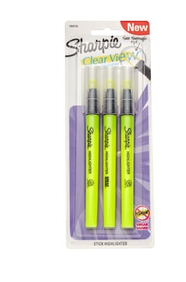 Sharpie Clear View Highlighter, Chisel Tip, Yellow, 3/Pack (1950745/2128217)