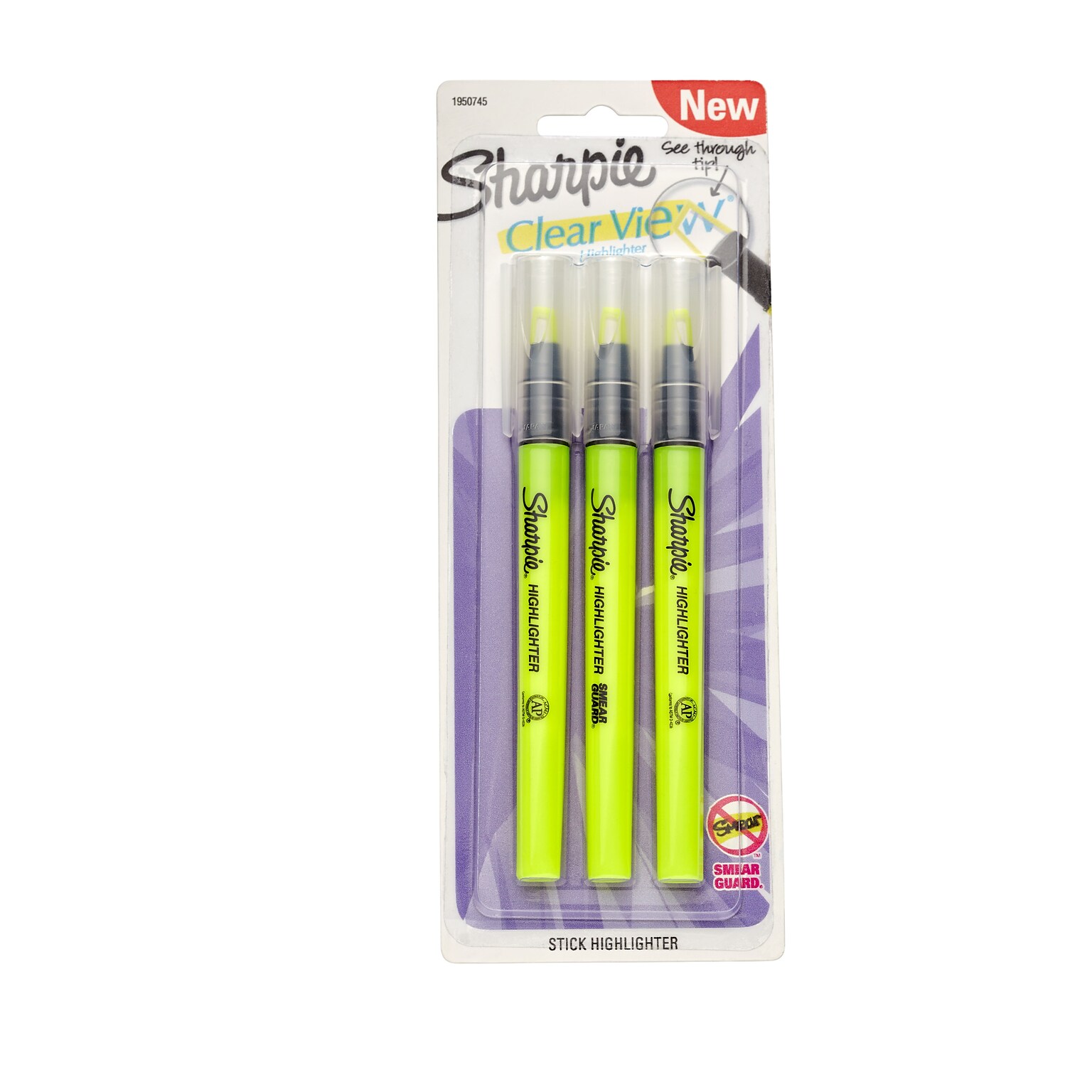 Sharpie Clear View Highlighter, Chisel Tip, Yellow, 3/Pack (1950745/2128217)