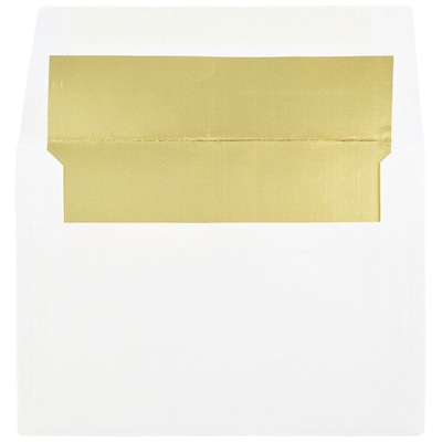 JAM Paper A6 Foil Lined Invitation Envelopes, 4.75 x 6.5, White with Gold Foil, 25/Pack (82851)