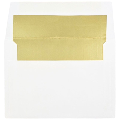 JAM Paper® A6 Foil Lined Invitation Envelopes, 4.75 x 6.5, White with Gold Foil, 50/Pack (82851I)