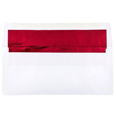 JAM Paper #10 Business Foil Lined Envelopes, 4 1/8" x 9 1/2", White with Red Foil, 25/Pack (95140)