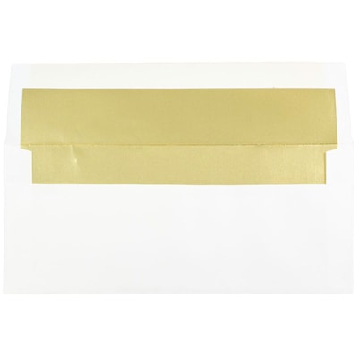 JAM Paper Open End #10 Business Envelope, 4 1/8 x 9 1/2, White and Gold, 50/Pack (95165I)