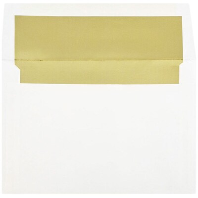 JAM Paper® A8 Foil Lined Invitation Envelopes, 5.5 x 8.125, White with Gold Foil, 25/Pack (3243664)