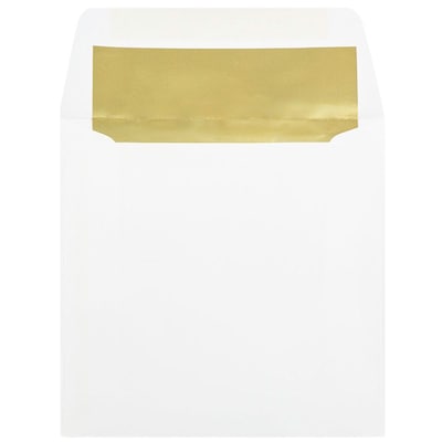 JAM Paper 6 x 6 Square Foil Lined Invitation Envelopes, White with Gold Foil, 25/Pack (3244689)