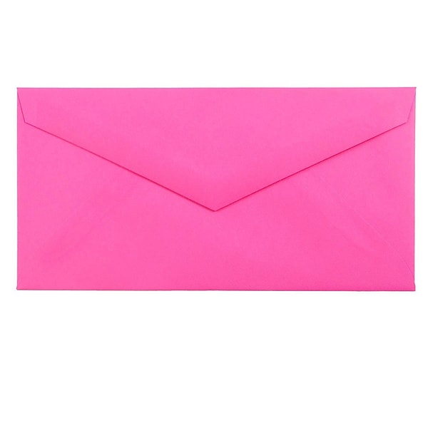 JAM Paper Monarch Open End Invitation Envelope, 3 7/8 x 7 1/2, Brite Hue Ultra Fuchsia Pink, 50/Pack (34097578I)