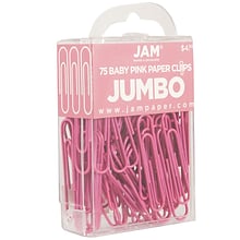 JAM Paper Jumbo Paper Clips, Pink, 75/Pack (42186873)