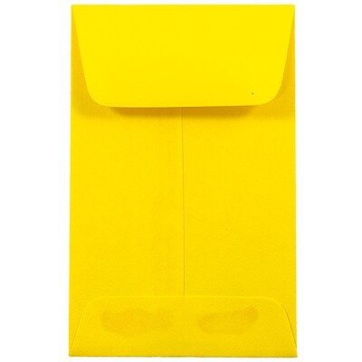 JAM Paper #1 Coin Business Colored Envelopes, 2.25 x 3.5, Yellow Recycled, 50/Pack (353127843I)