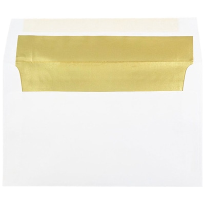 JAM Paper A10 Foil Lined Invitation Envelopes, 6 x 9.5, White with Gold Foil, 25/Pack (900905660)