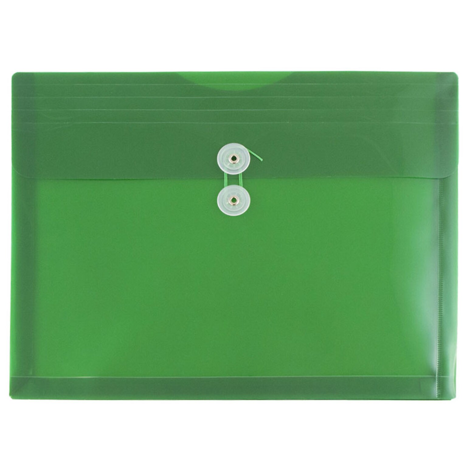 JAM Paper® Plastic Envelopes with Button and String Tie Closure, Letter Booklet, 9.75 x 13, Green Poly, 12/pack (218B1GR)