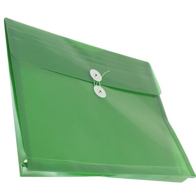 JAM Paper® Plastic Envelopes with Button and String Tie Closure, Letter Booklet, 9.75 x 13, Green Po