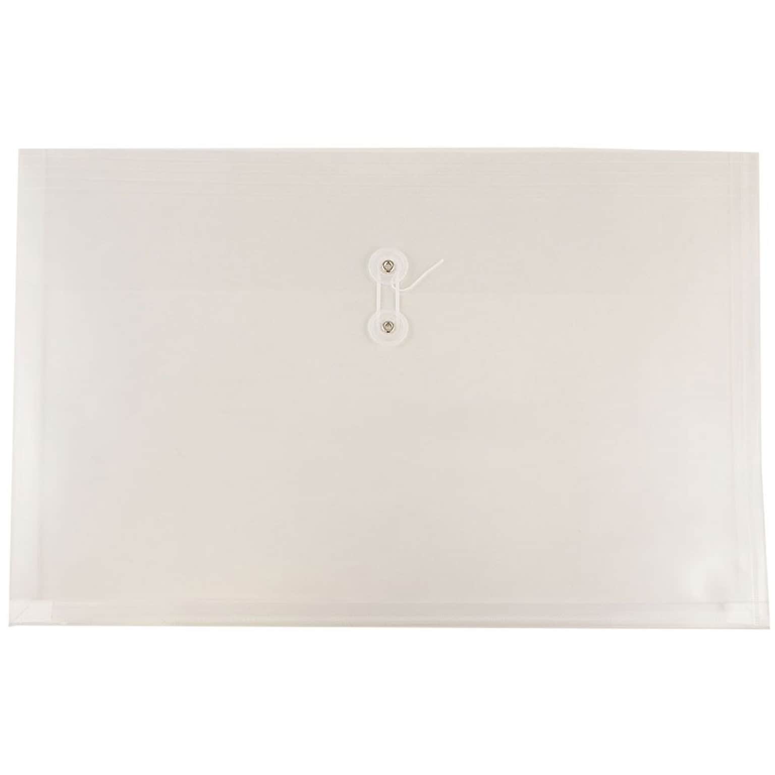 JAM Paper® Plastic Envelopes with Button and String Tie Closure, Large Booklet, 12 x 18, Clear, 12/Pack (457B1CL)