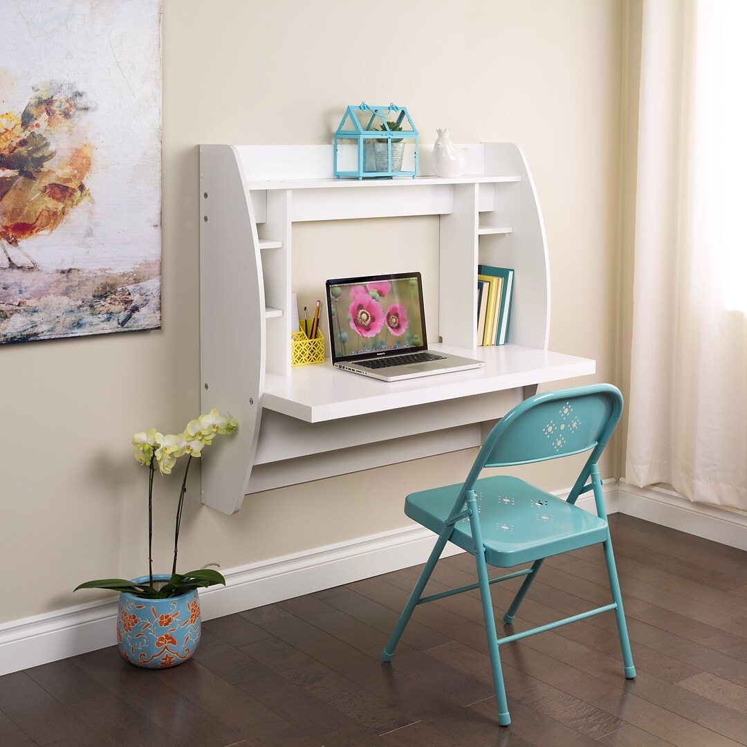 Prepac Wall Mounted Floating Desk With Storage White Wehw 00 1 Quill Com