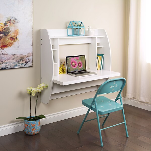 Prepac 42 Wall Mounted Floating Desk with Storage, White (WEHW-0200-1)