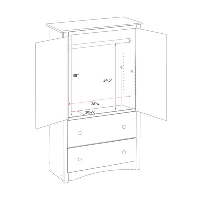 Prepac™ Sonoma Composite Wood 2 Drawer Armoire, Black