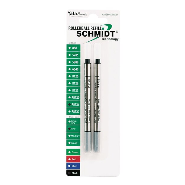 Schmidt 8126 Rollerball Short Capless Refill, Fine, Black, 2 Pack (SC58119)