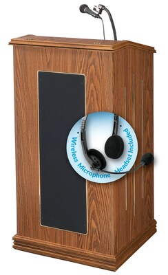 Oklahoma Sound Prestige 47 High Sound Lectern with Wireless Headset Mic Medium Oak (711-MO/LWM-7)