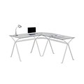 Monarch Specialties Computer Desk L Shaped in White and Tempered Glass ( I 7168 )