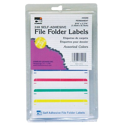 Charles Leonard File Folder Labels, Assorted Colors
