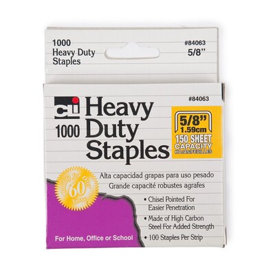 Charles Leonard Extra Heavy Duty Staples, 5/8 Leg Length, 1000/Box (CHL84063)