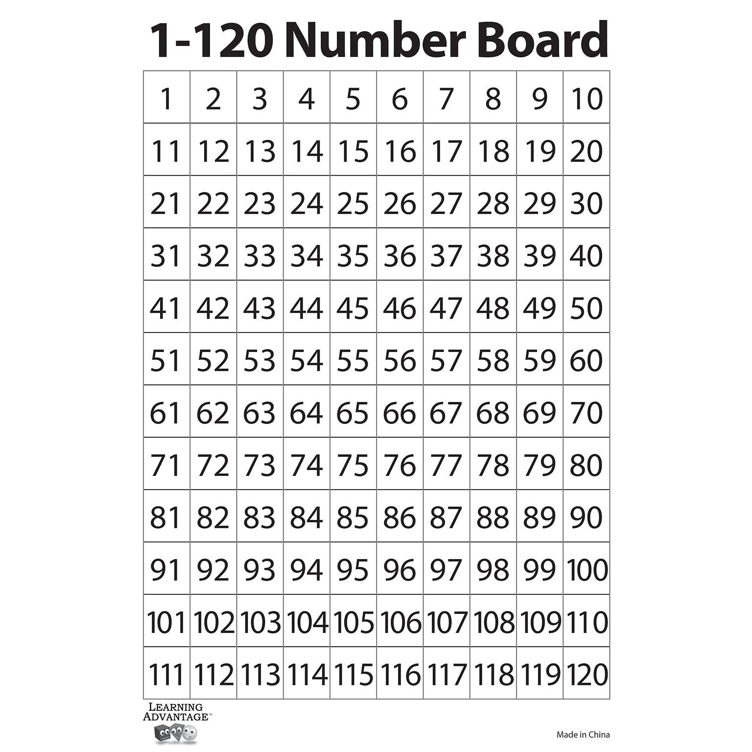 Learning Advantage 1-120 Number Dry-Erase Whiteboard, 9 x 12 (CTU7289)