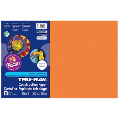 Pacon Corporation Tru-Ray® Fade-Resistant Construction Paper, 12 x 18, Electric Orange, 50 Sheets,