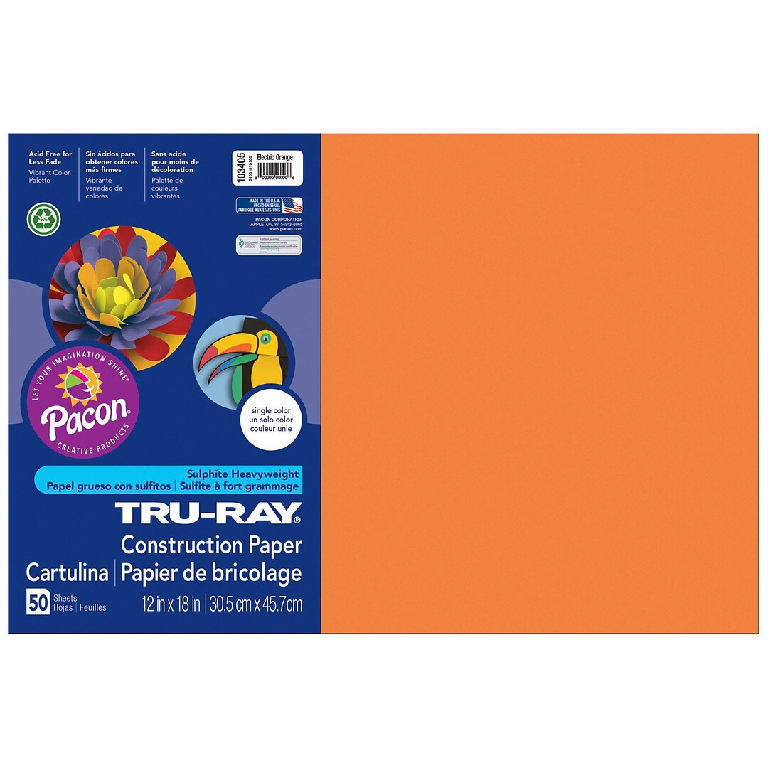 Pacon Tru-Ray Construction Paper Yellow 12 x 18 50 Sheets Per Pack 5 Packs 