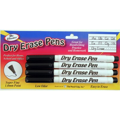 The Pencil Grip Dry Erase Pens, Fine Point, Black, 6 packs of 4 (TPG380)