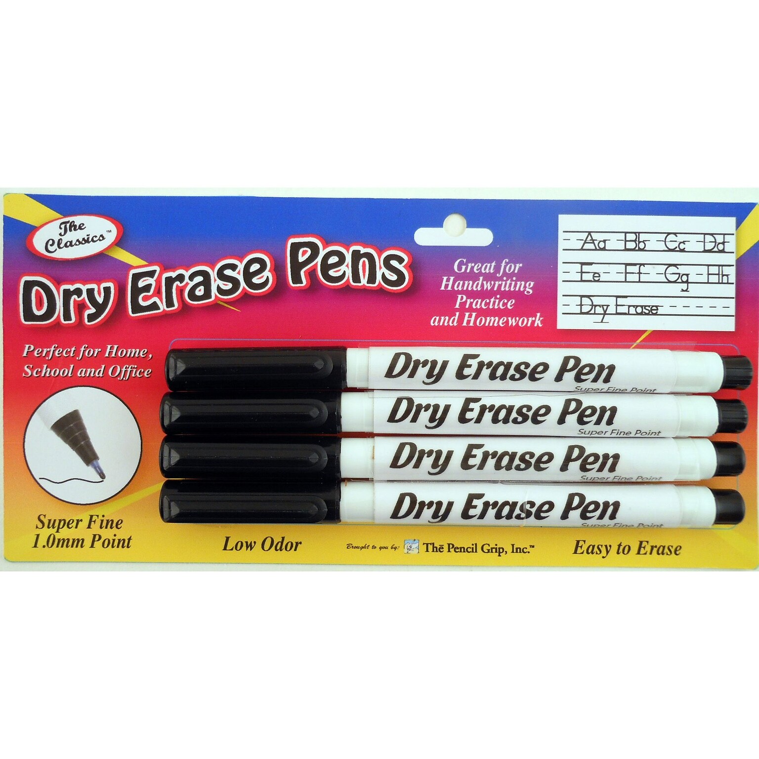 The Pencil Grip Dry Erase Pens, Super Fine Tip, Black, 6 packs of 4 (TPG380)