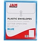 JAM Paper® Plastic Envelopes with Button and String Tie Closure, Letter Open End, 9.75 x 11.75, Blue Poly, 12/pack  (118B1BU)