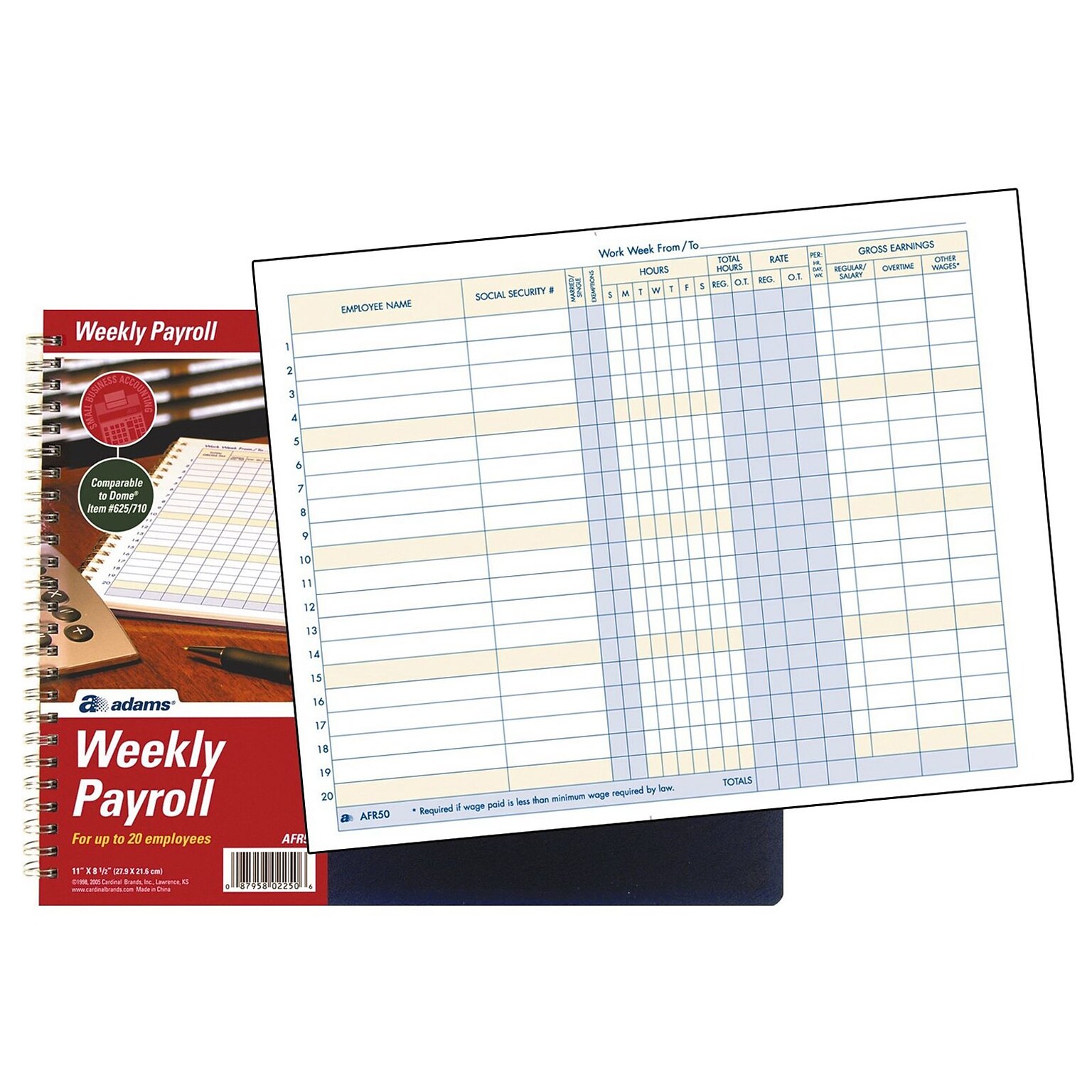 TOPS™ Payroll Record Book, Weekly, 8 1/2 x 11, Blue (AFR50)