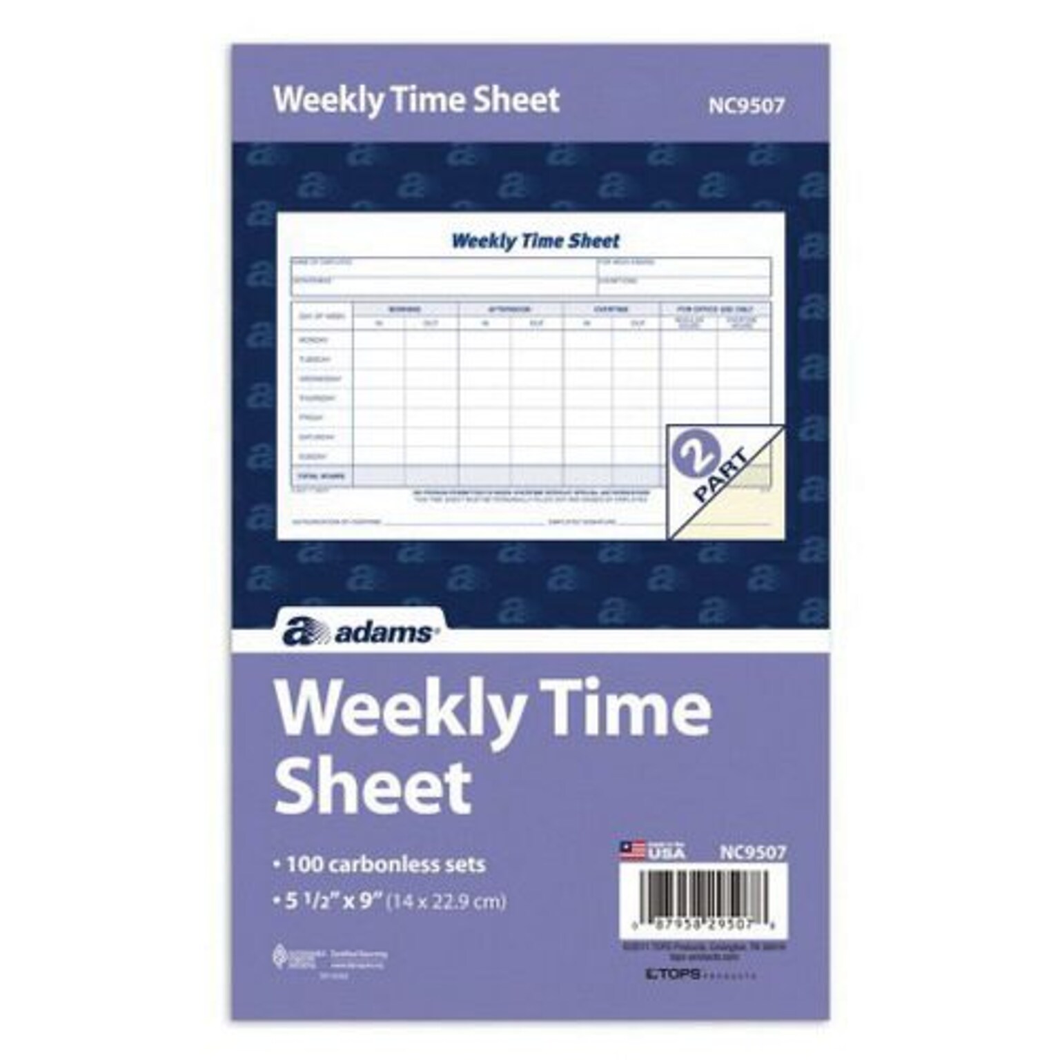 TOPS™ Carbonless Weekly Time Sheet, 2-Part, 100/Pack (NC9507)