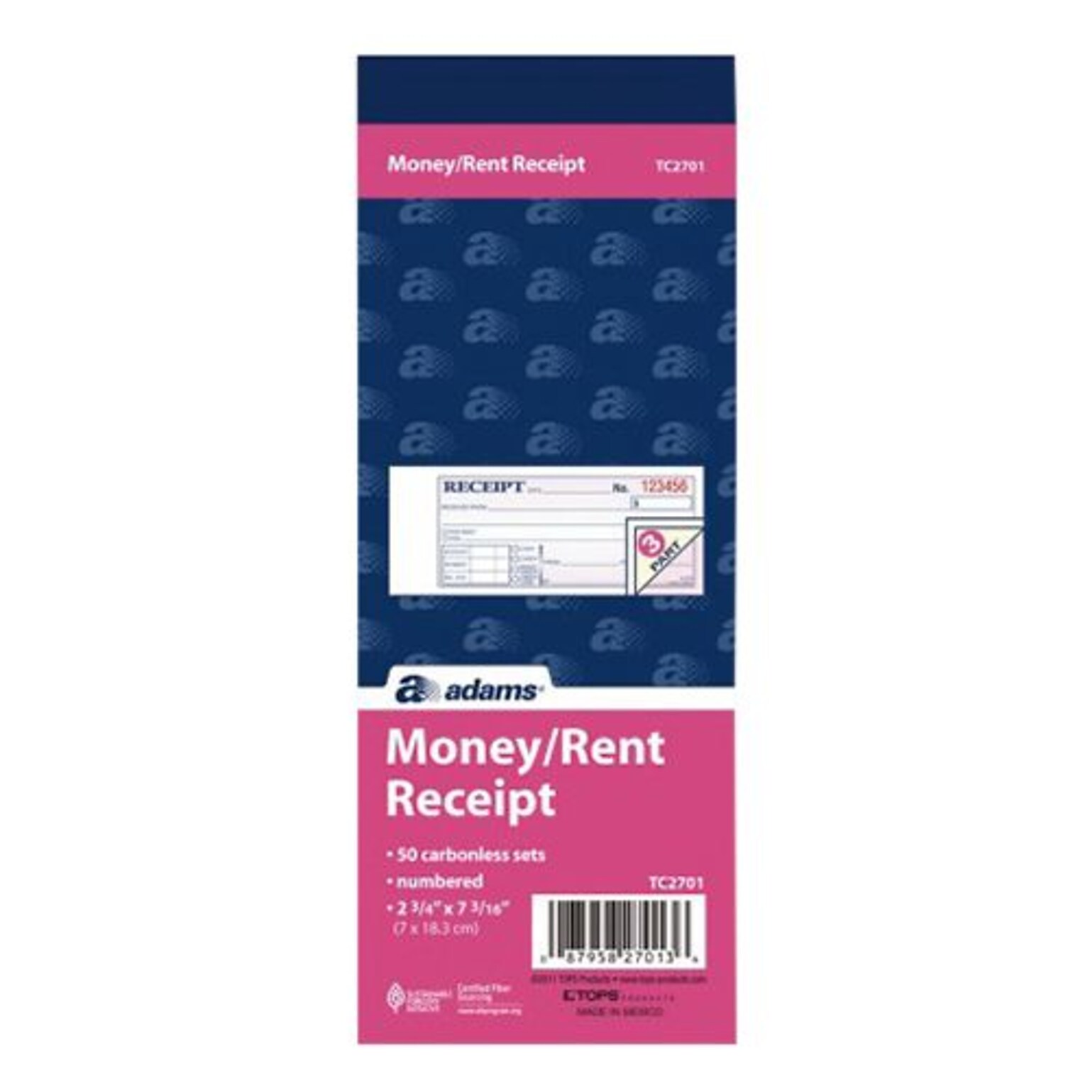 TOPS™ Money/Rent Receipt Book, 3-Part, 50 Sheets/Book (TC2701-3)