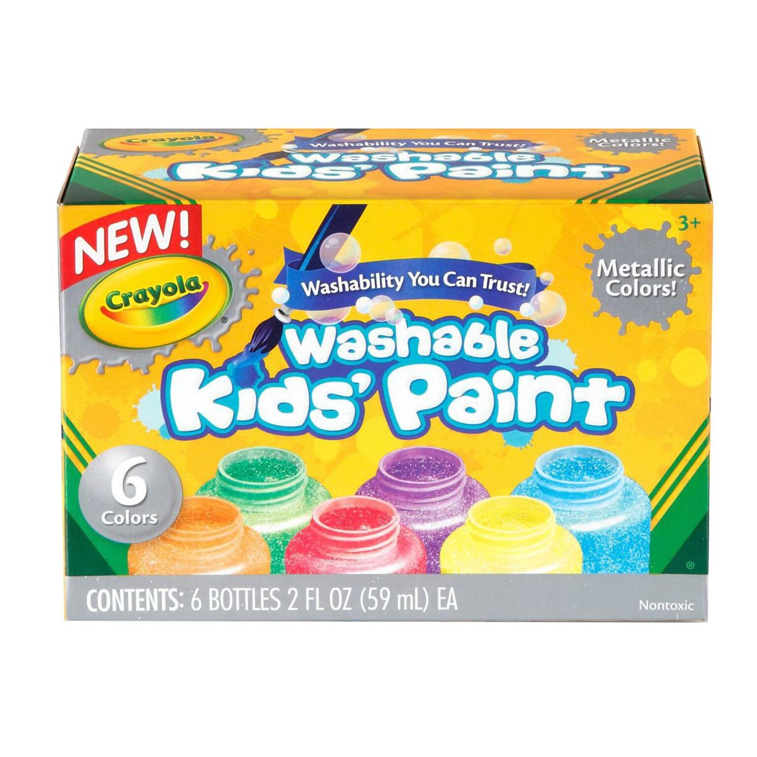 Crayola Washable Kids Paint, Assorted Colors, 2 oz., 6/Set (54-5000)